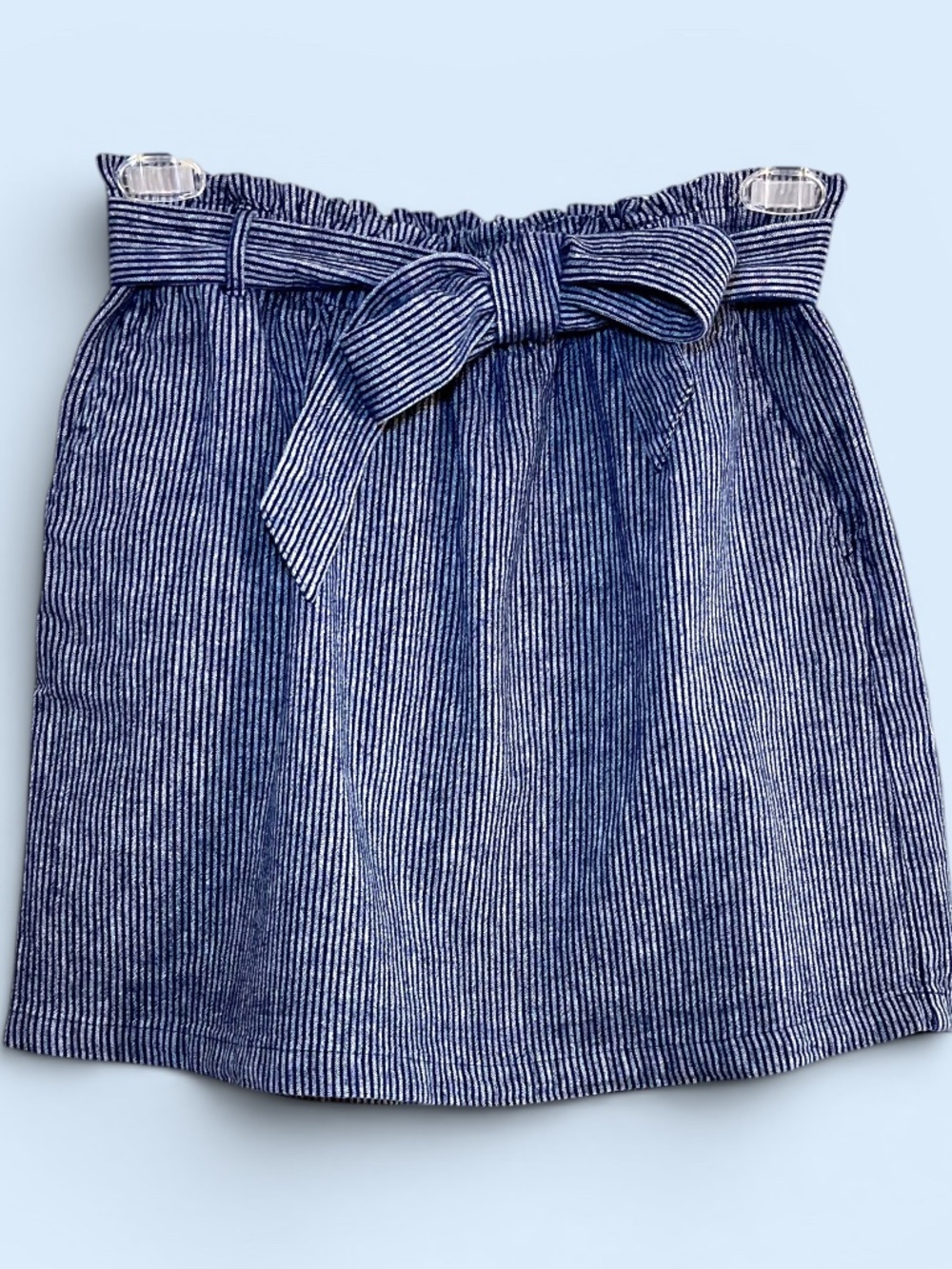 J. Crew Factory Linen and Cotton Blue Gray Striped A-Line Mini Skirt Size M